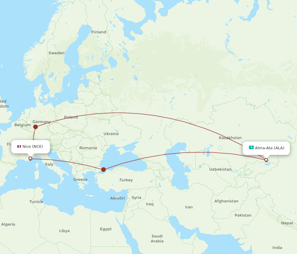 NCE to ALA flights and routes map