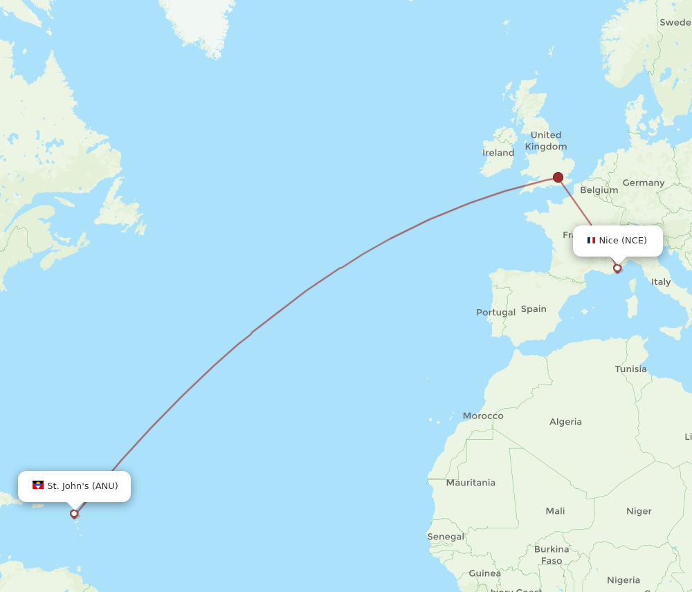 NCE to ANU flights and routes map