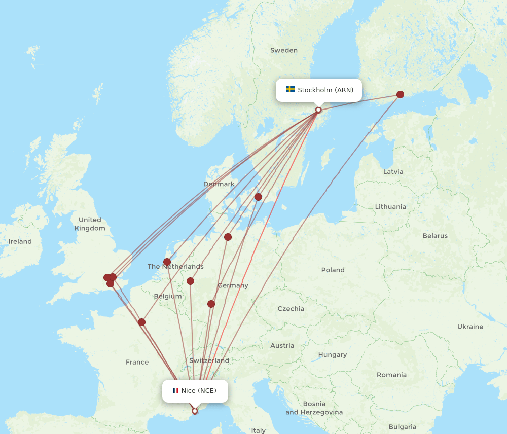 NCE to ARN flights and routes map