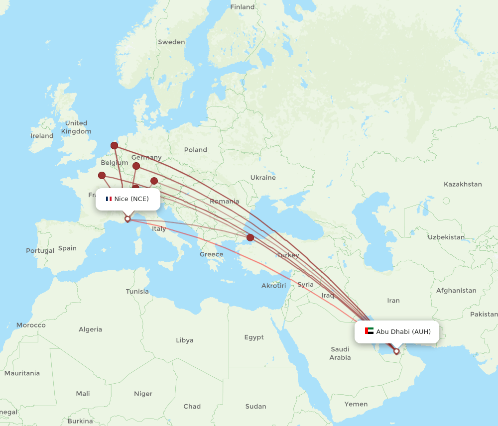 NCE to AUH flights and routes map