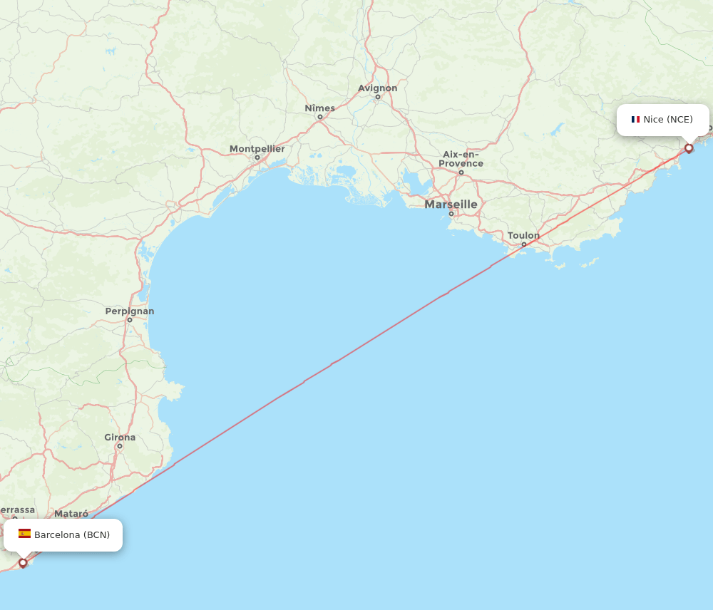 NCE to BCN flights and routes map