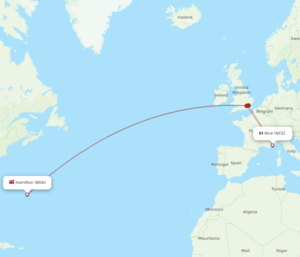 NCE-BDA flight routes