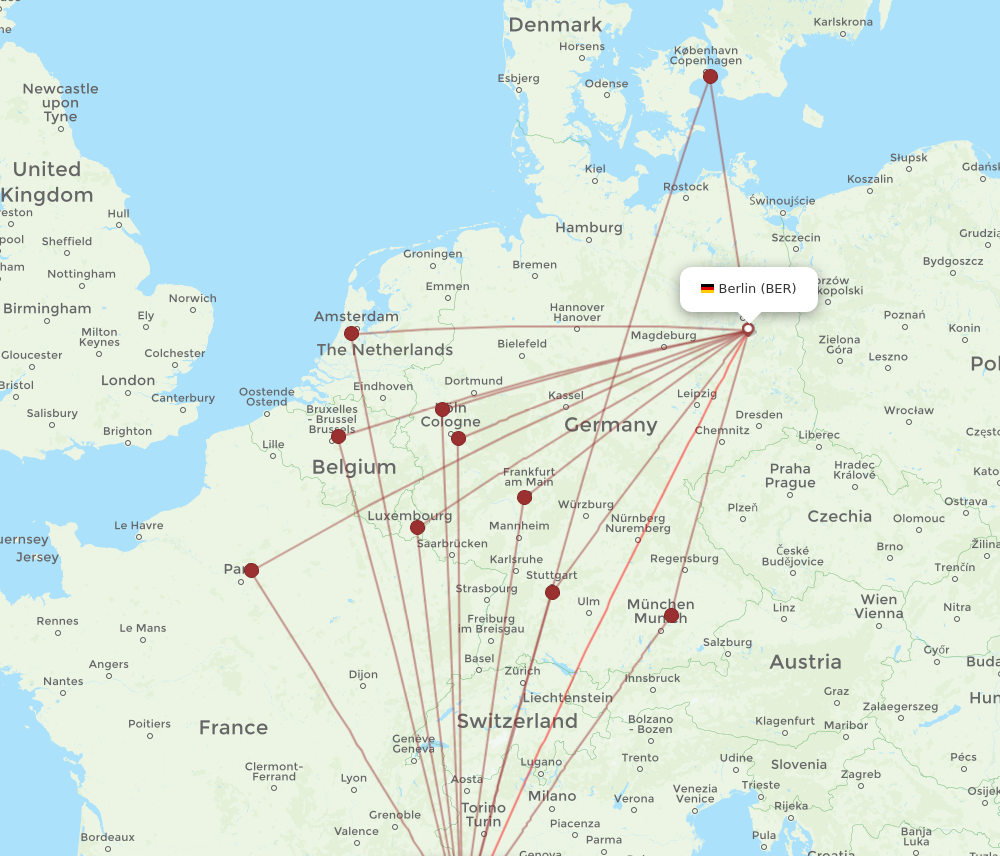 NCE to BER flights and routes map