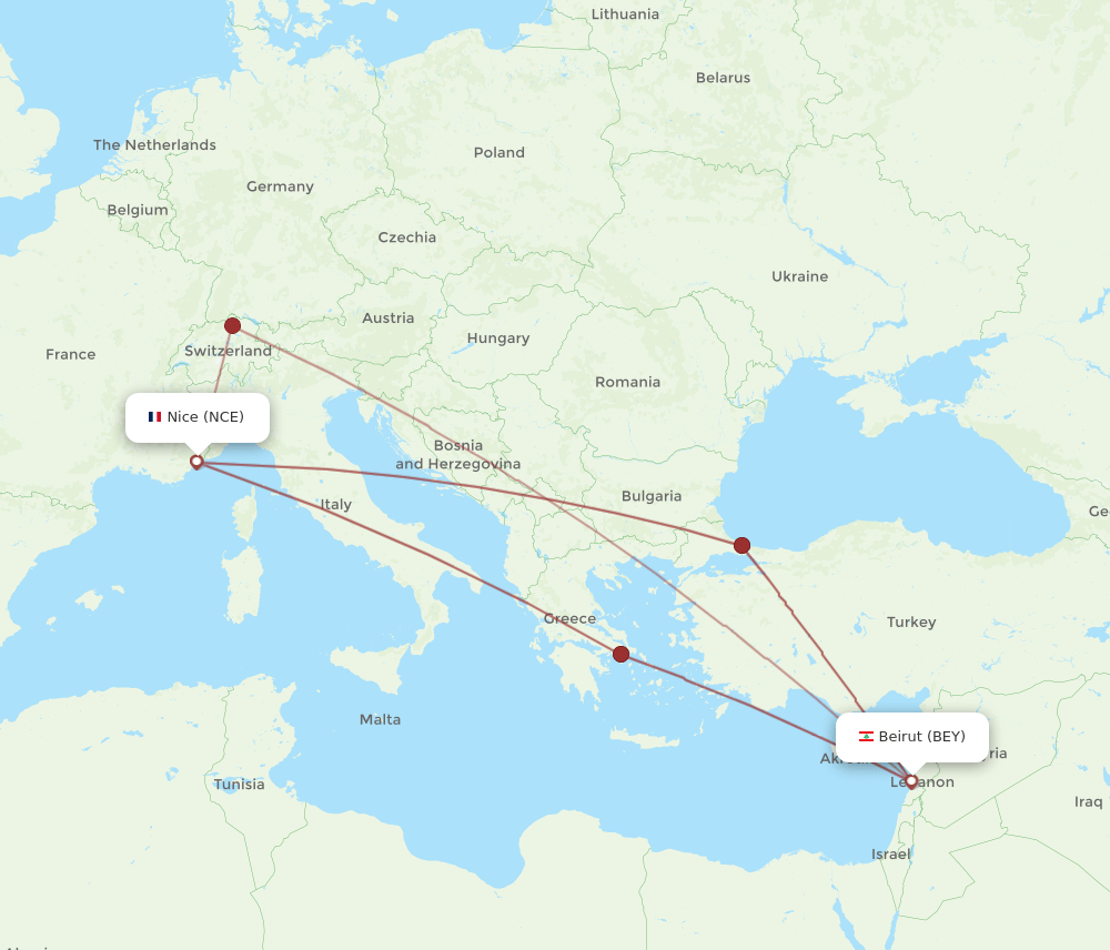 NCE-BEY flight routes