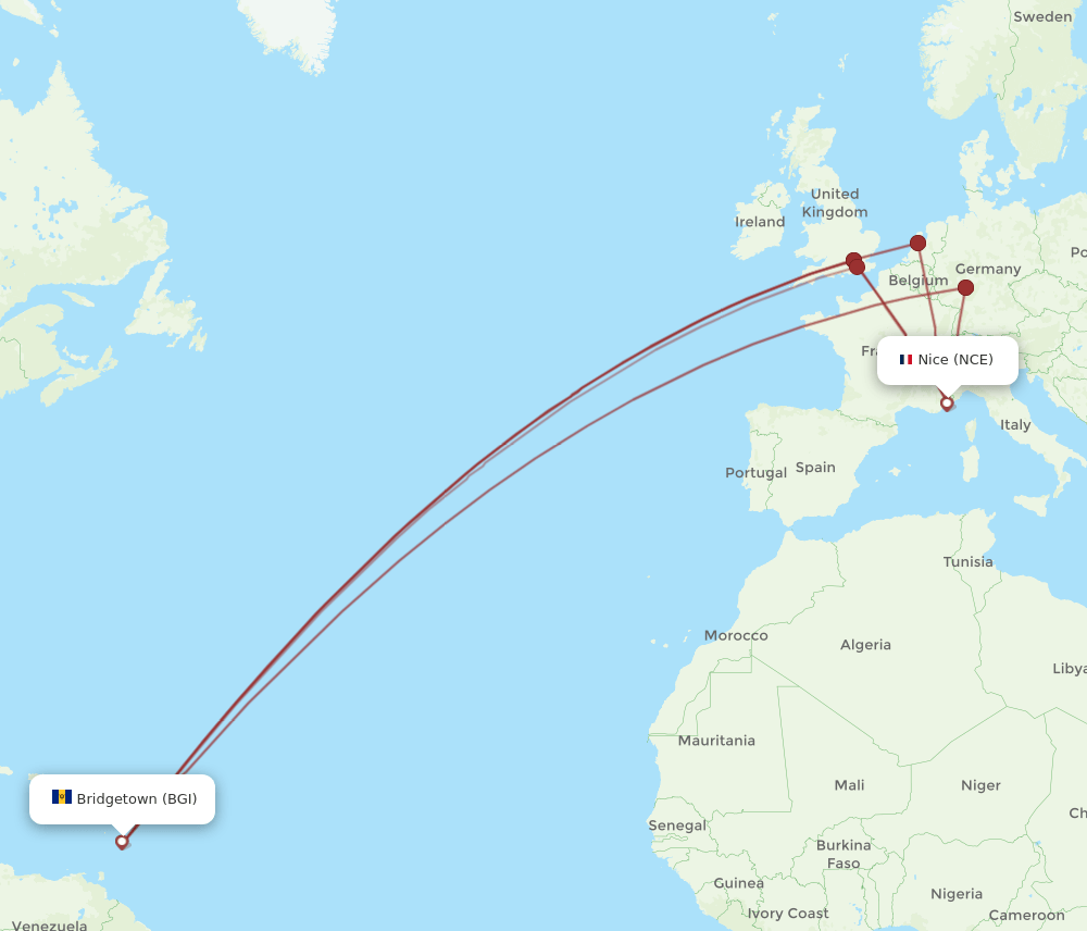 NCE-BGI flight routes