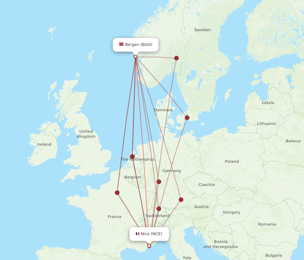NCE-BGO flight routes