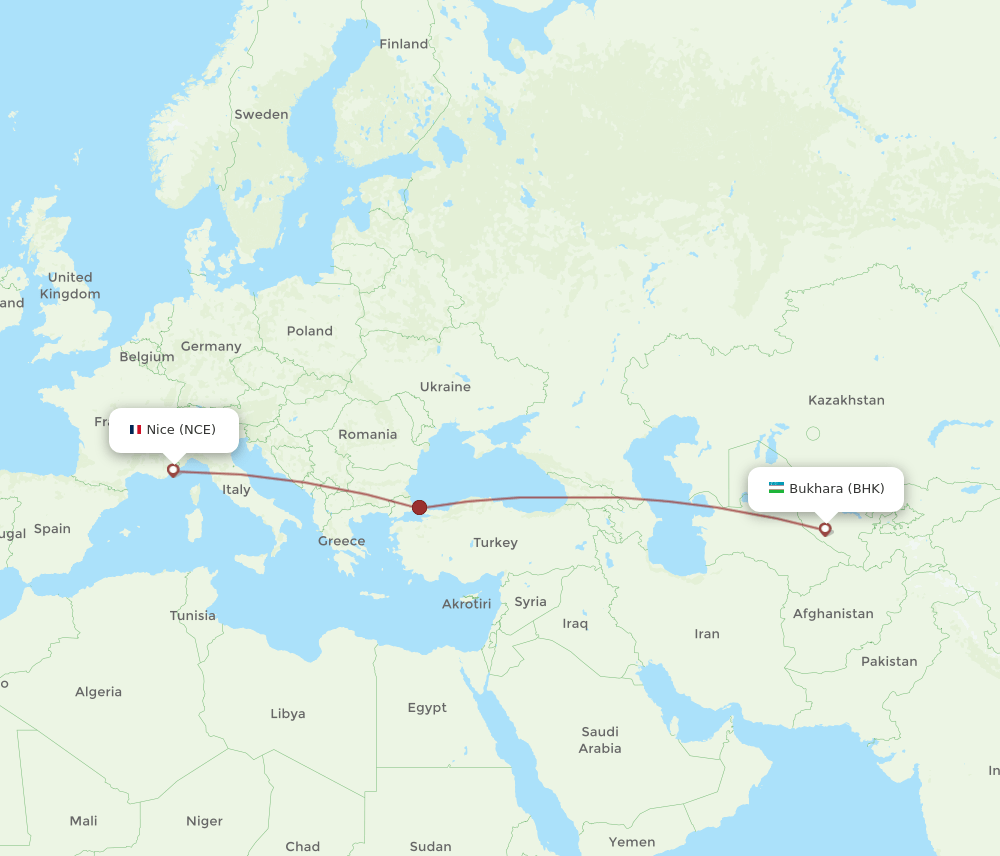 NCE to BHK flights and routes map