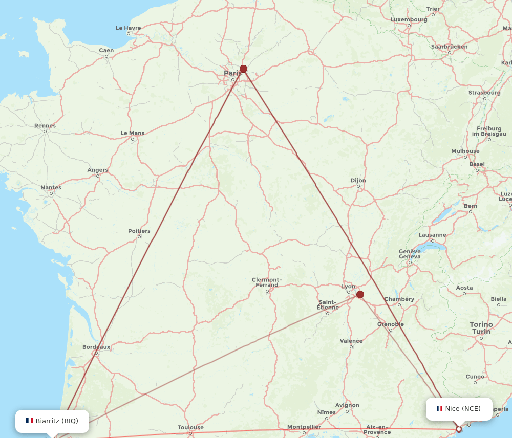 NCE-BIQ flight routes