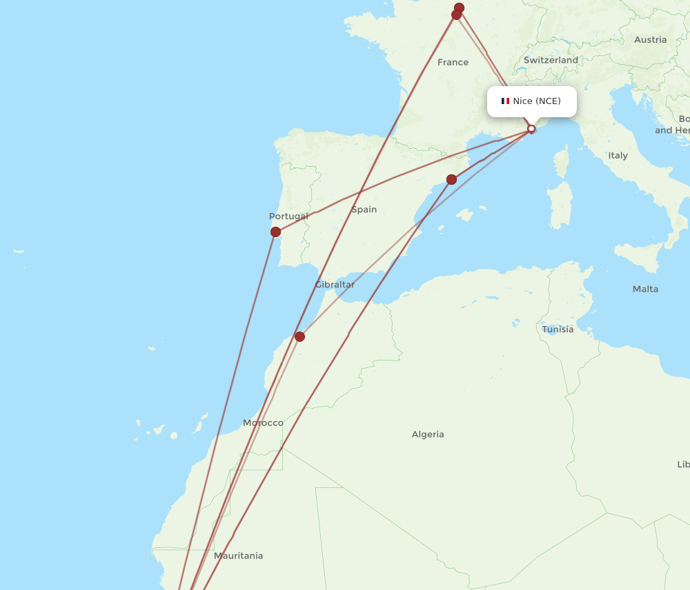 NCE-BJL flight routes