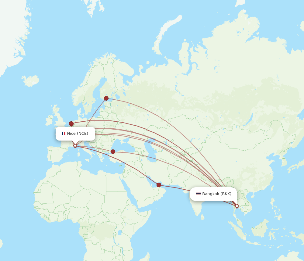 NCE to BKK flights and routes map