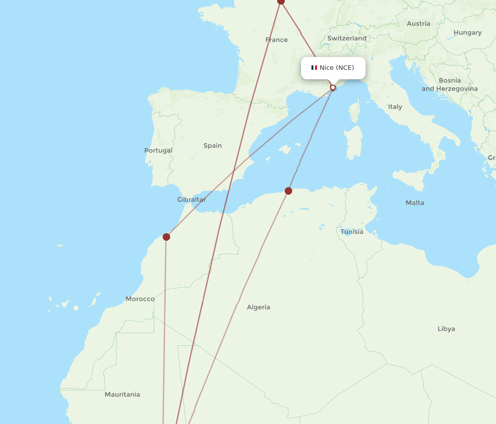 NCE to BKO flights and routes map