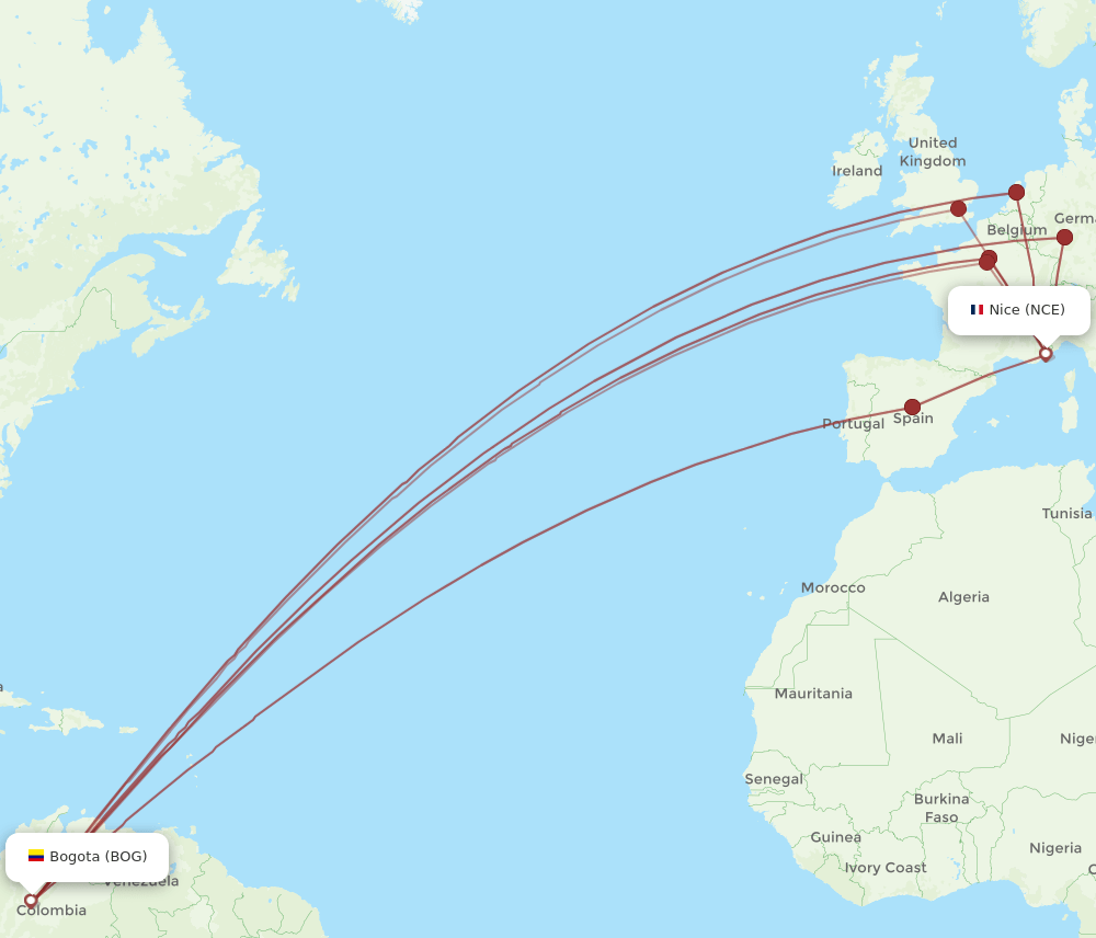 NCE-BOG flight routes