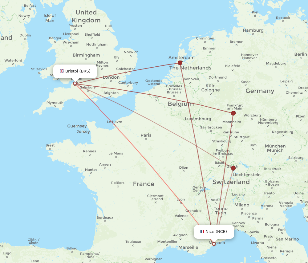 NCE to BRS flights and routes map