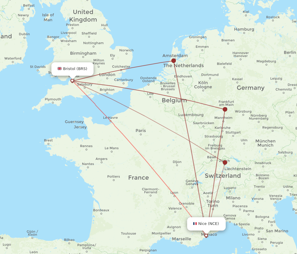 NCE to BRS flights and routes map