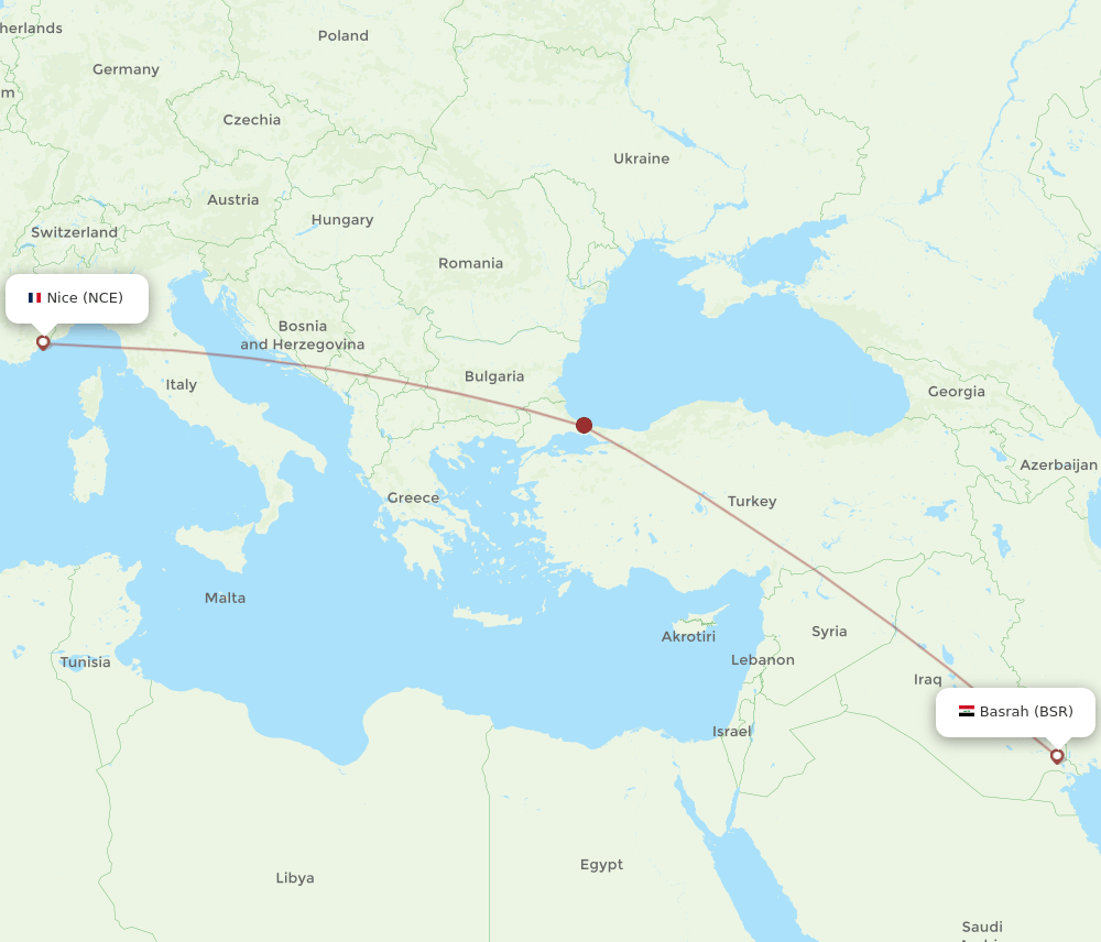 NCE-BSR flight routes