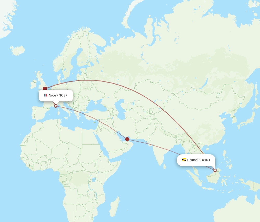 NCE-BWN flight routes