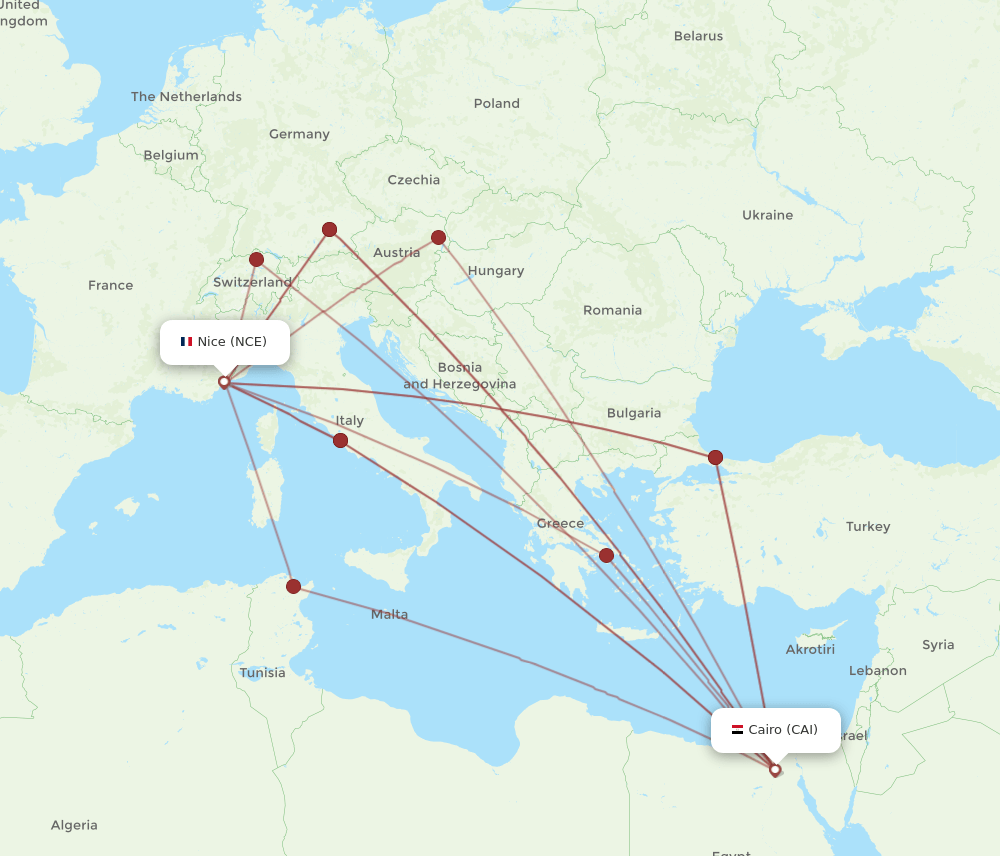 NCE to CAI flights and routes map