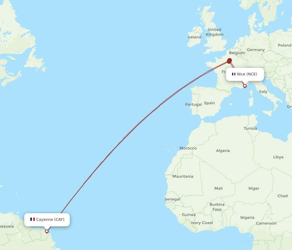 NCE-CAY flight routes
