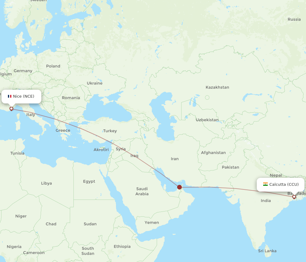 NCE-CCU flight routes