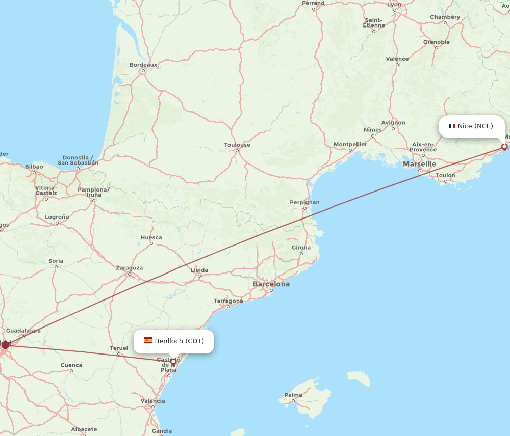 NCE-CDT flight routes