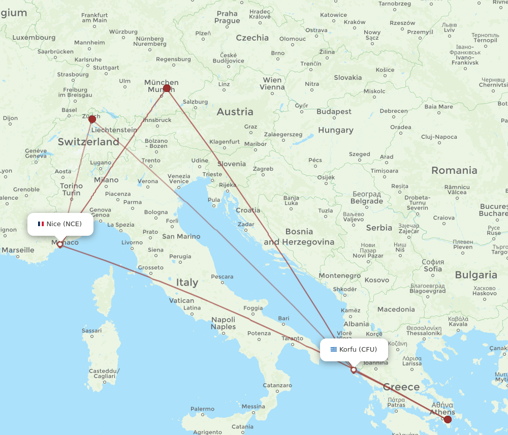 NCE-CFU flight routes