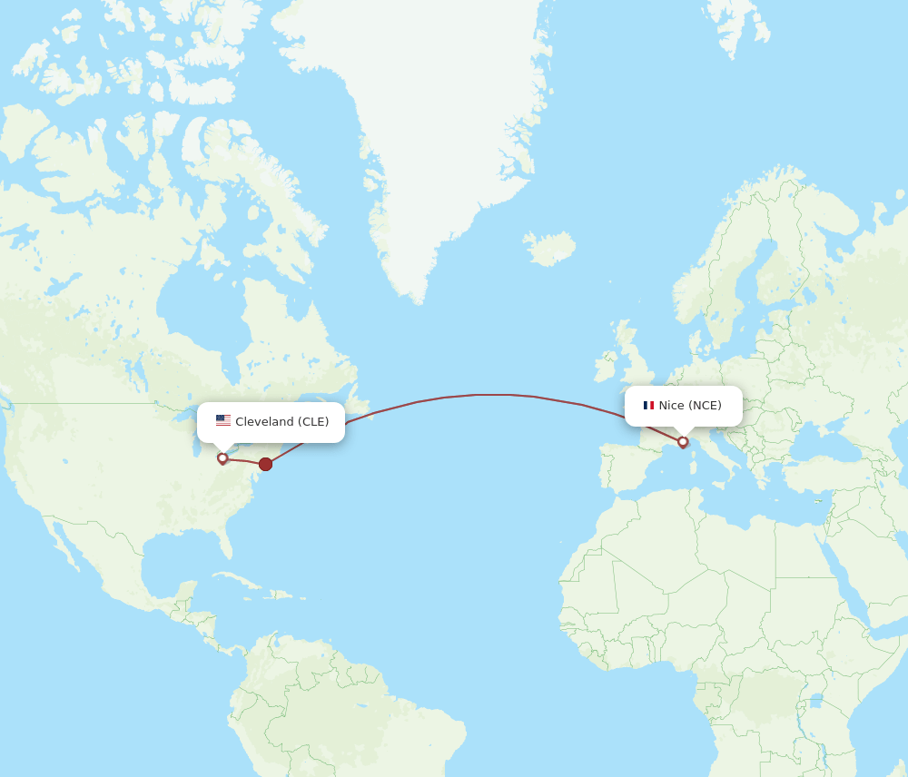 NCE to CLE flights and routes map