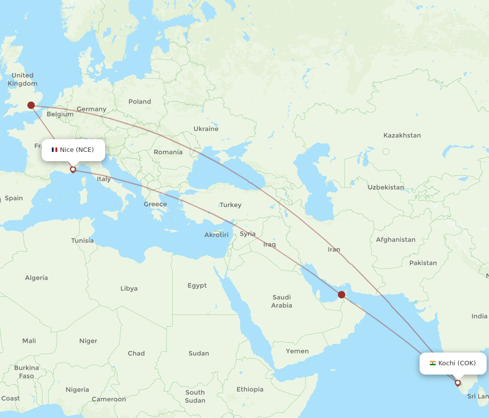 NCE-COK flight routes