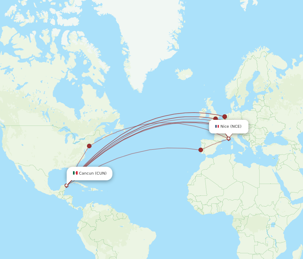 NCE-CUN flight routes