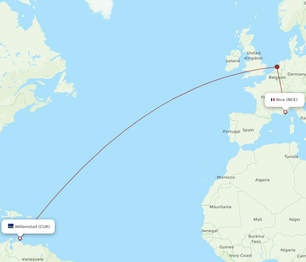 NCE-CUR flight routes