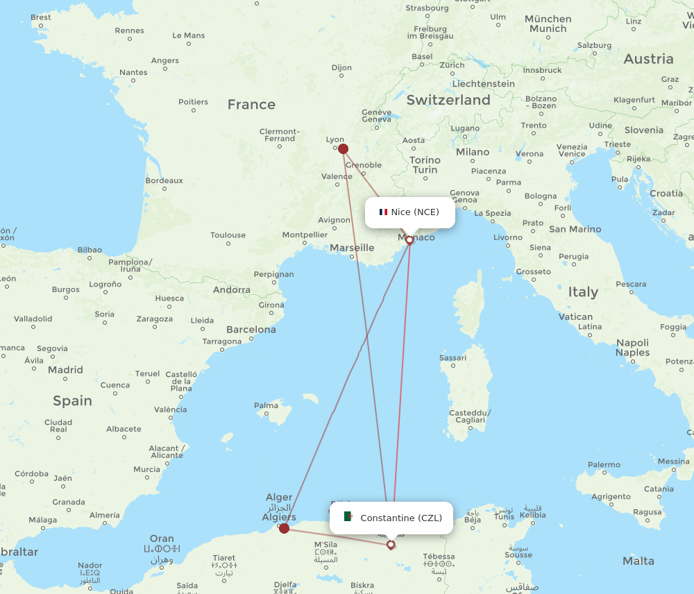 NCE to CZL flights and routes map