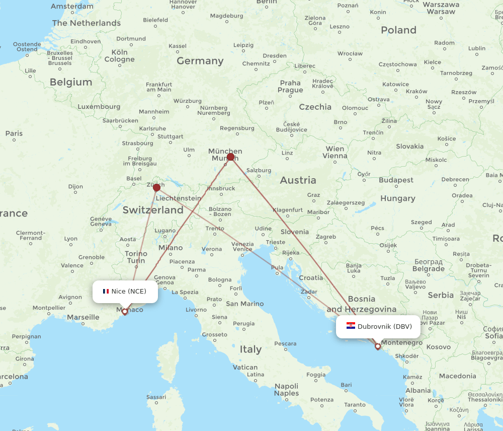 NCE-DBV flight routes