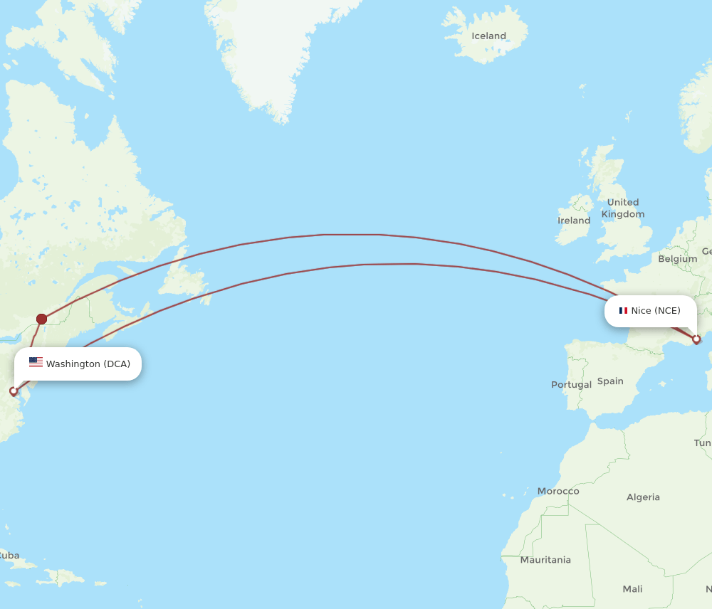 NCE-DCA flight routes