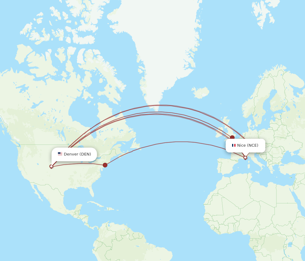 NCE to DEN flights and routes map