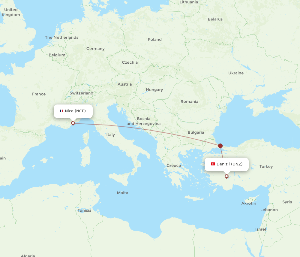 NCE-DNZ flight routes