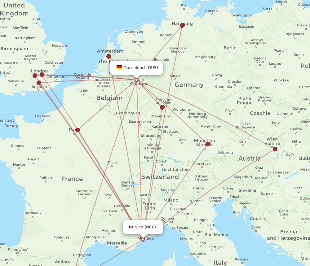 NCE-DUS flight routes