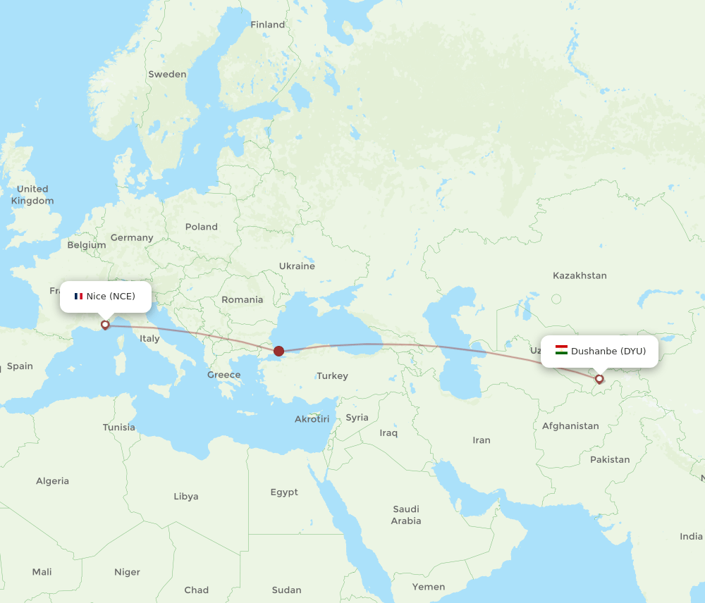 NCE-DYU flight routes