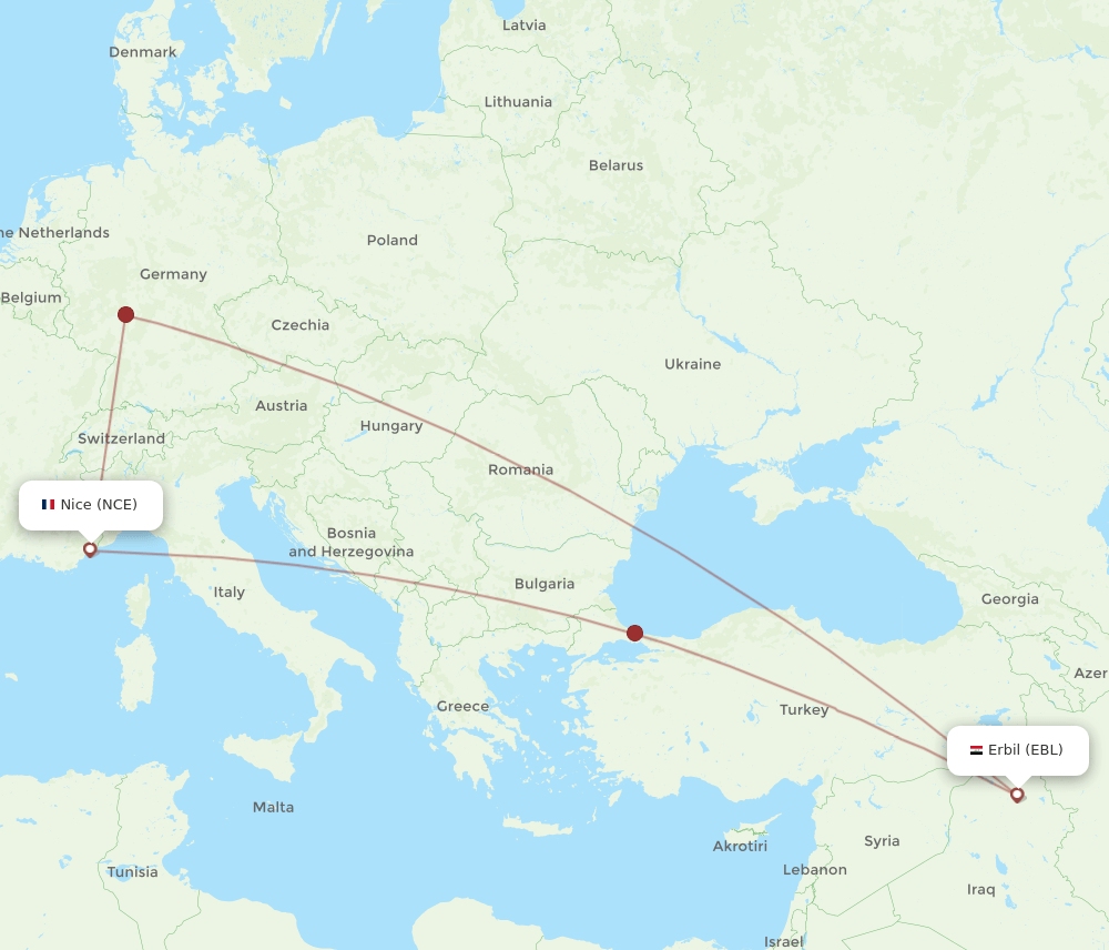 NCE-EBL flight routes