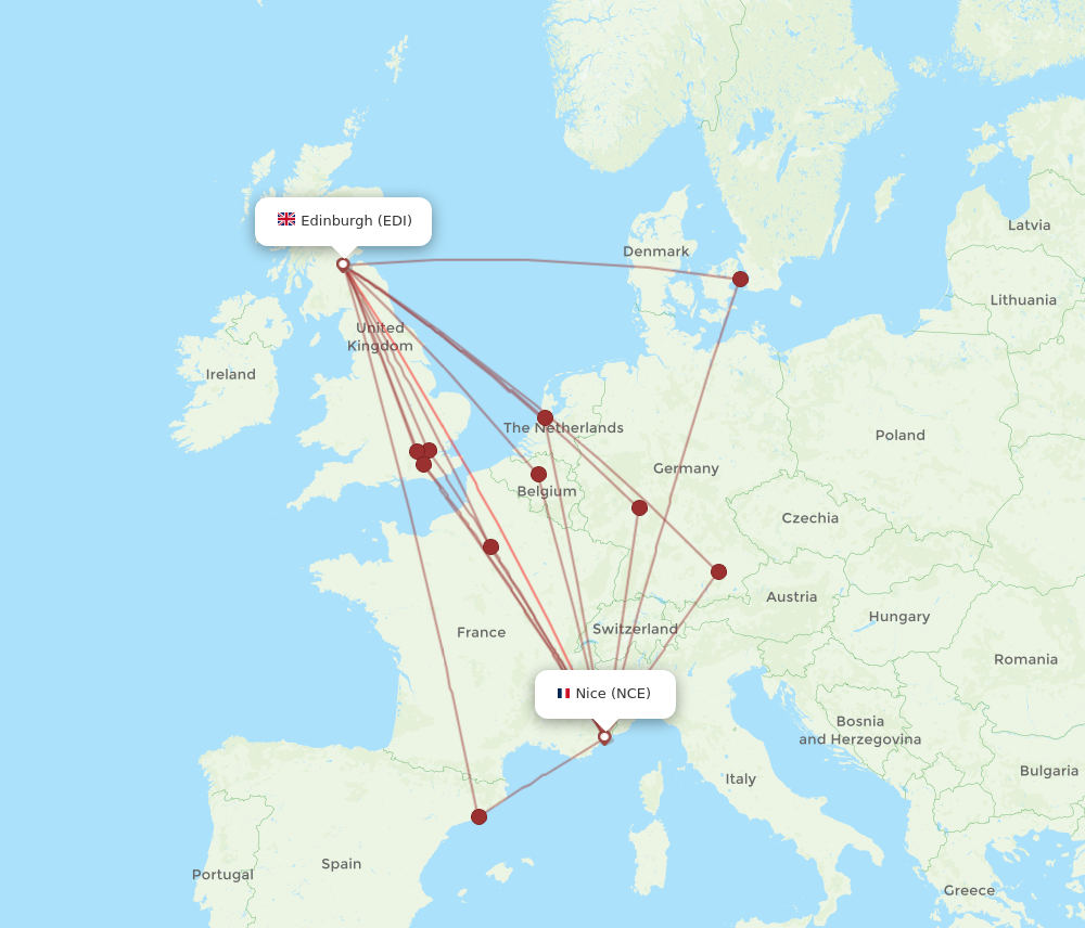 NCE to EDI flights and routes map