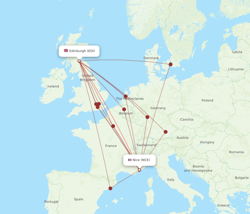 NCE-EDI flight routes