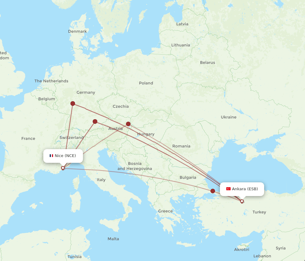 NCE-ESB flight routes