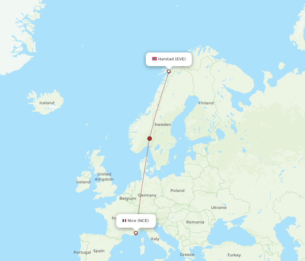NCE to EVE flights and routes map