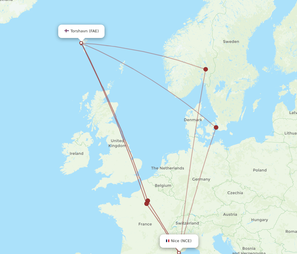 NCE-FAE flight routes