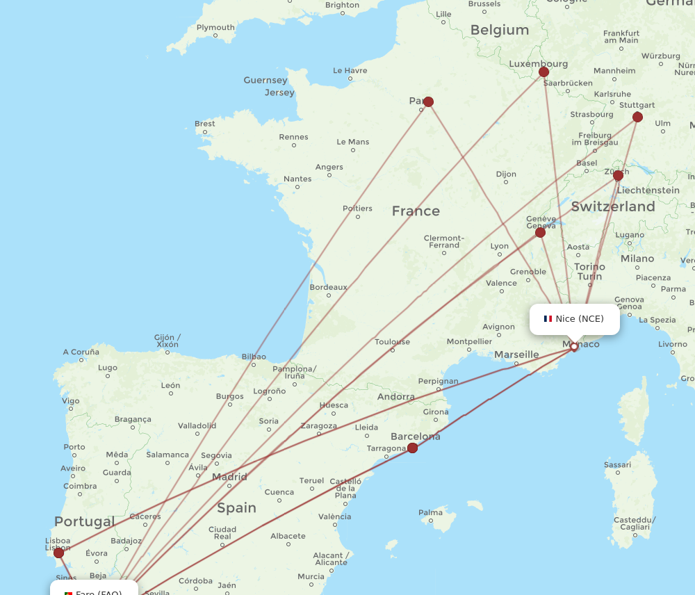 NCE to FAO flights and routes map
