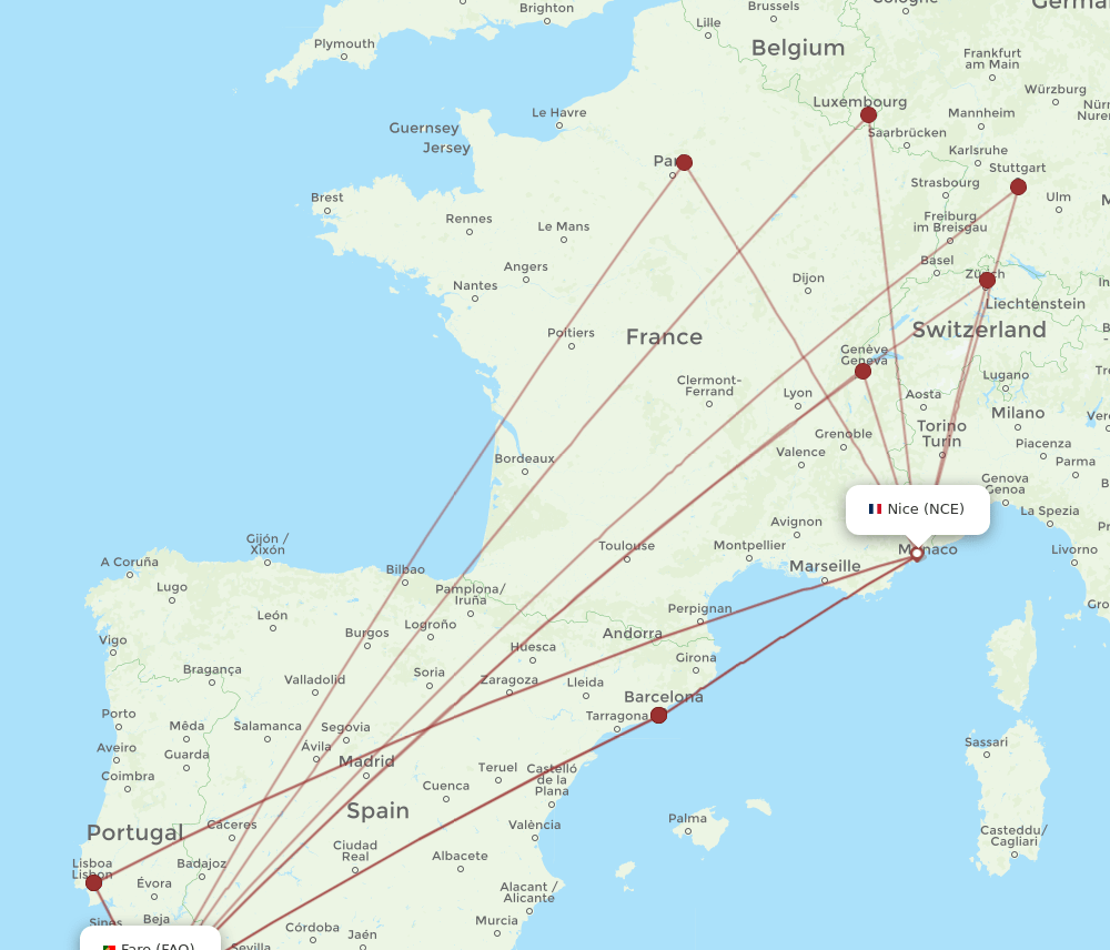 NCE-FAO flight routes