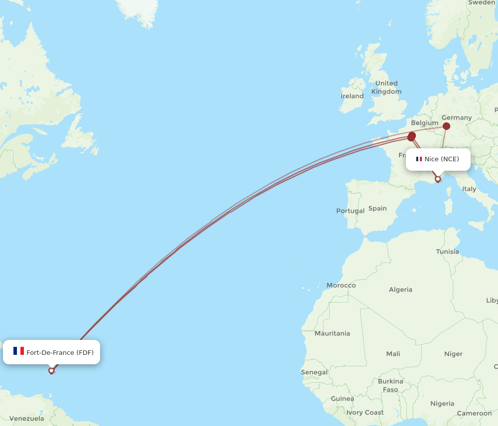 NCE to FDF flights and routes map