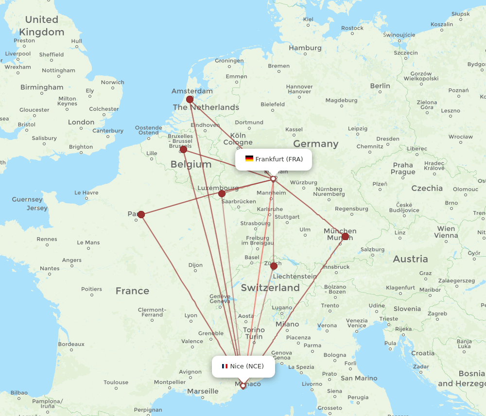 NCE-FRA flight routes