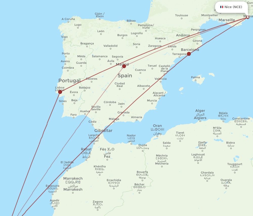 NCE to FUE flights and routes map