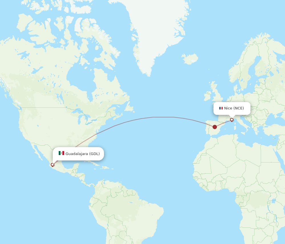 NCE-GDL flight routes