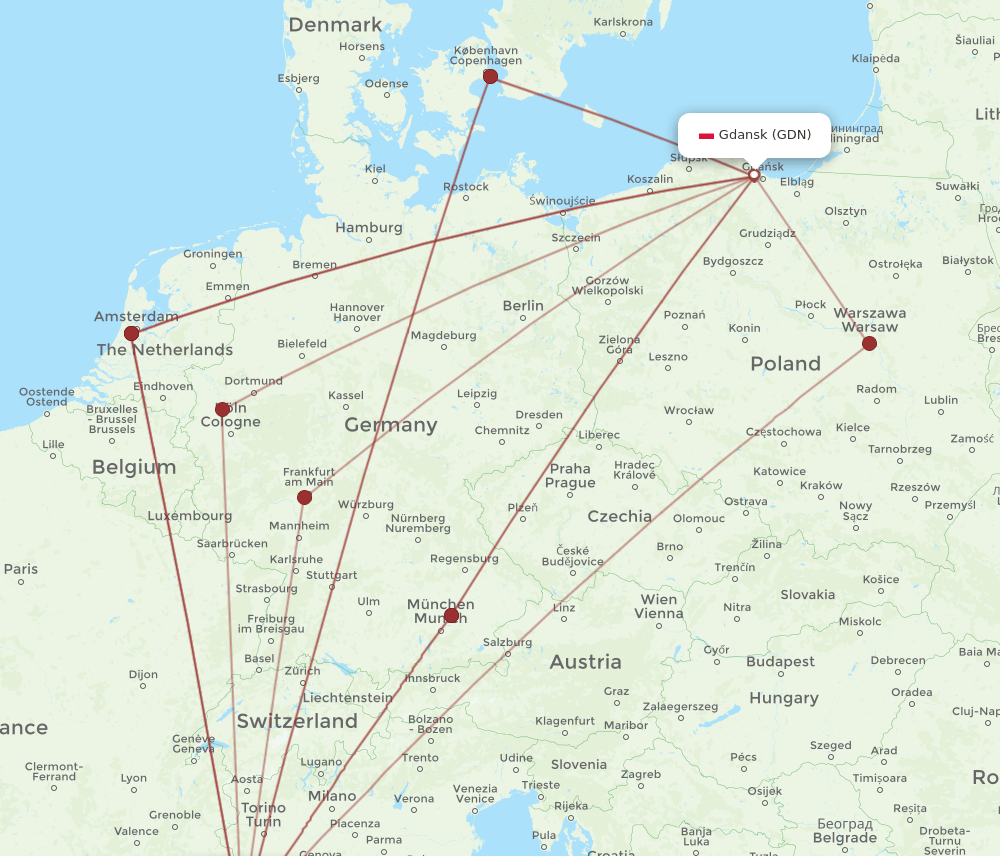 NCE to GDN flights and routes map