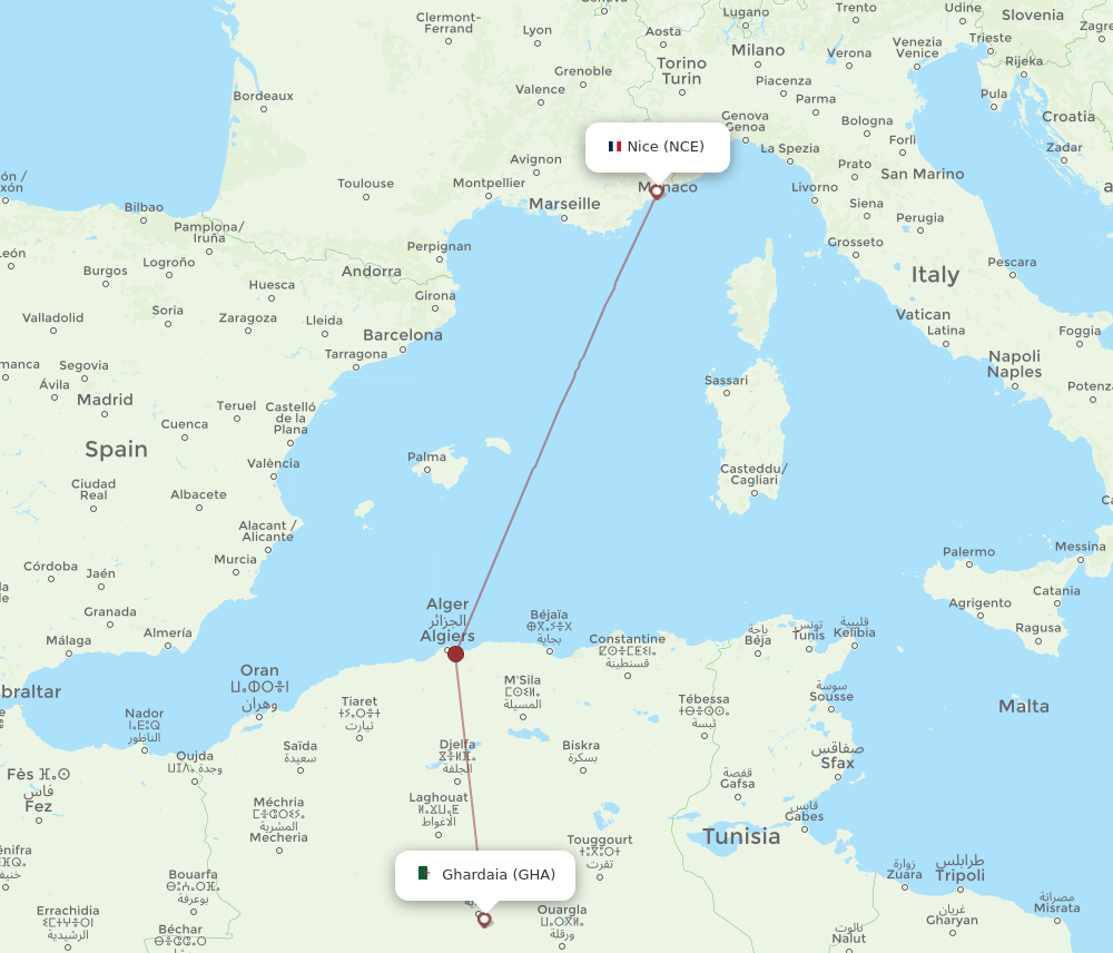 NCE-GHA flight routes
